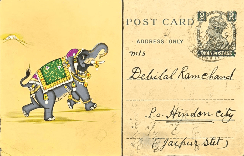 Regal elephant on a postcard in Mughal Miniature by Mohan Prajapati Thumbnail