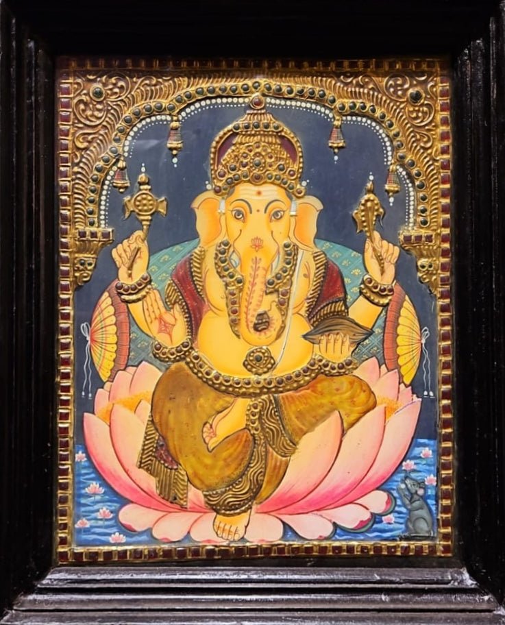 Remover of Obstacles: Lord Ganesha,  Antique Tanjore Thumbnail