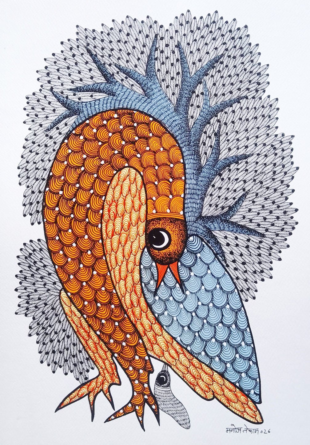 Roots of the wing: Tree bird in Gond by Manoj Tekam Thumbnail
