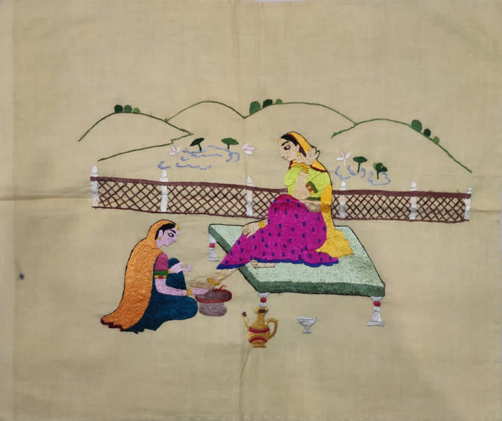 Royal Service in Chamba Rumal painting by Anjali Vakil Thumbnail