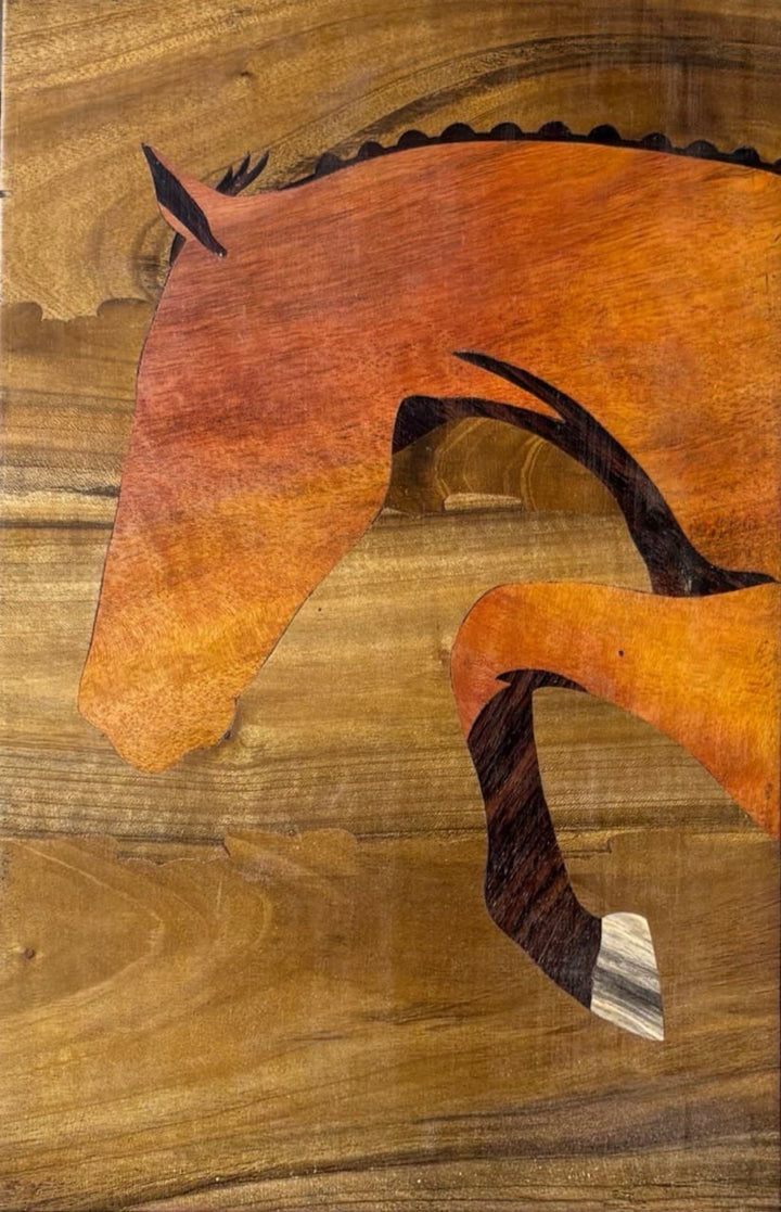 Running horse in wood inlay by Mohan Kumar Thumbnail