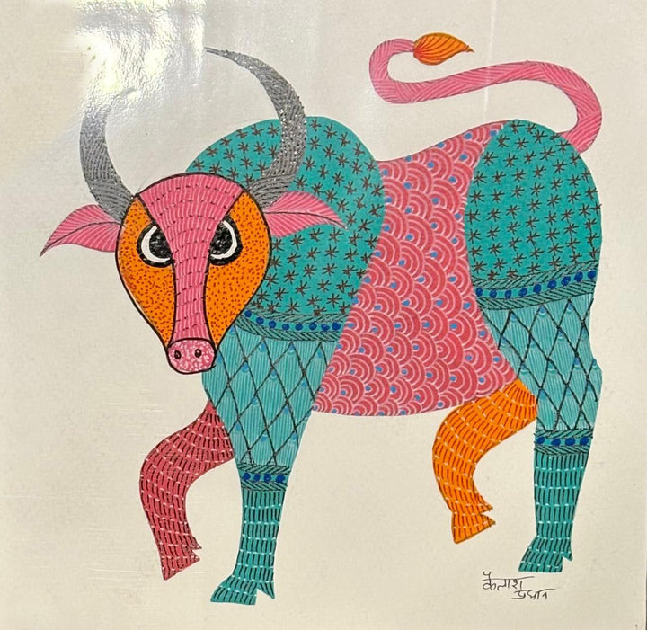 Sacred bull in Gond by Kailash Pradhan Thumbnail