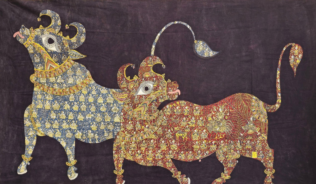 Sacred Dancing Buffaloes in Mata ni Pachedi by Vasant Manubhai Chittara Thumbnail