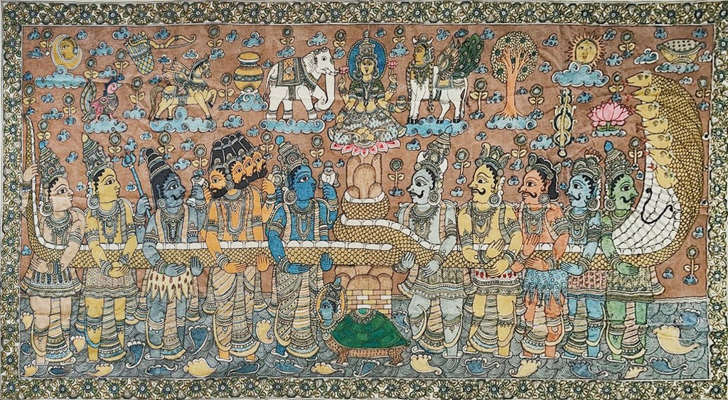 Samudra Manthan: The Churning of the Cosmic Ocean in Kalamkari by Harinath N Thumbnail