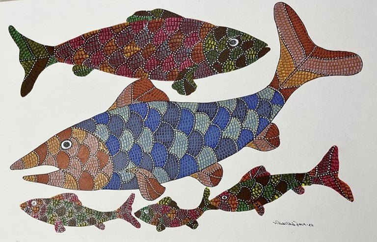School of Fishes in Gond by Gareeba Singh Tekam Thumbnail