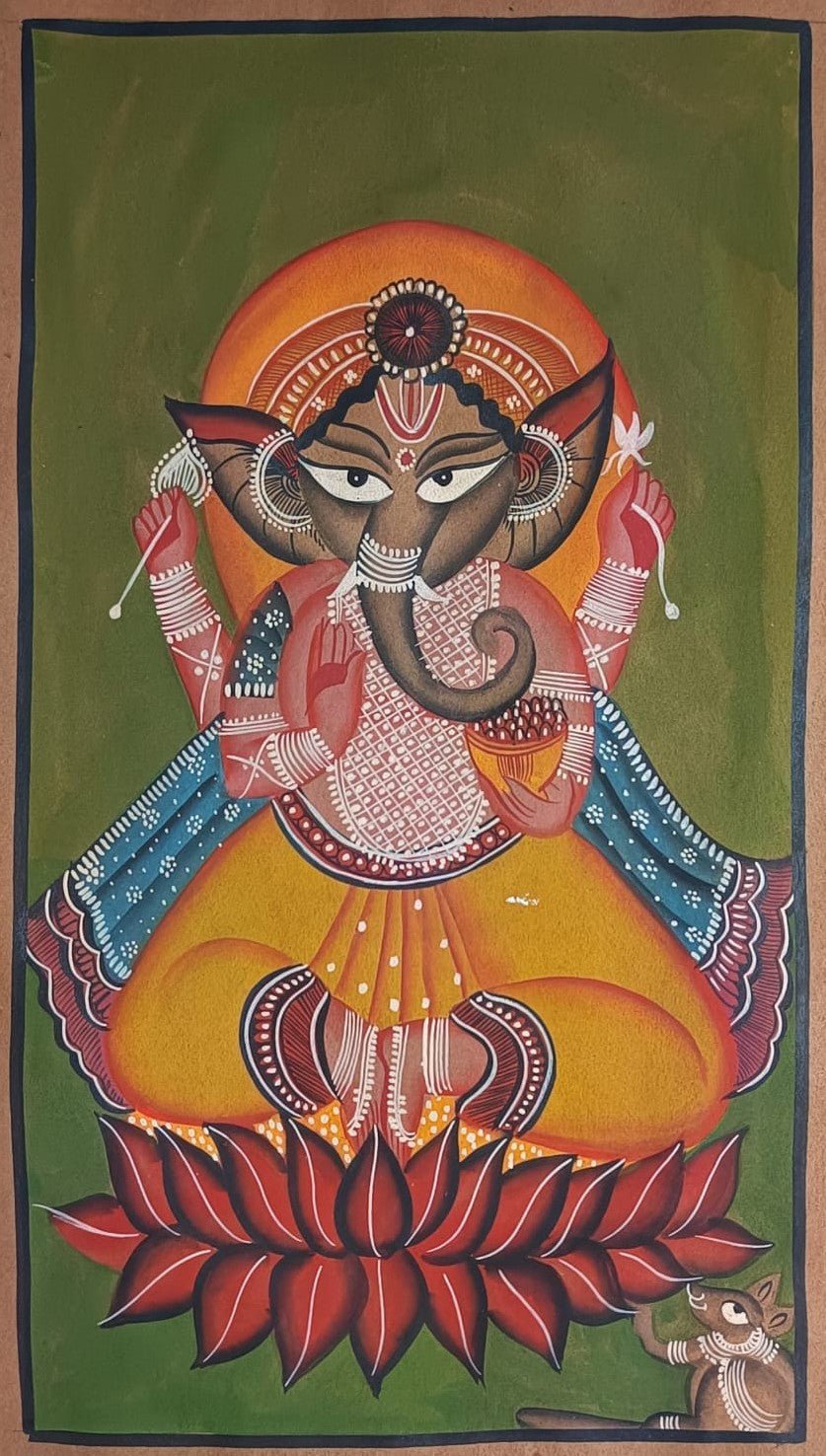 Seated Ganesha upon the Crimson Lotus in Kalighat by Sonali Chitrakar Thumbnail