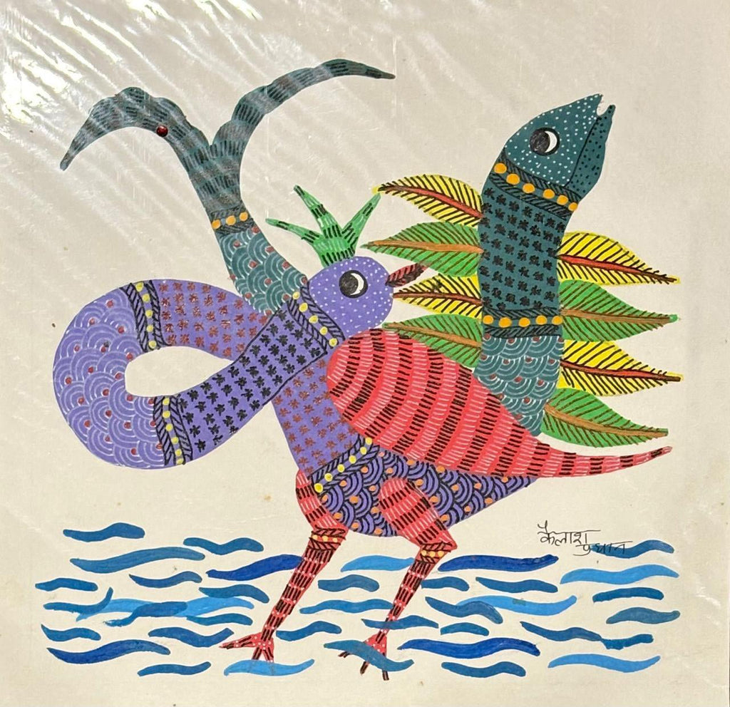 Serpent and bird in harmony in Gond by Kailash Pradhan Thumbnail