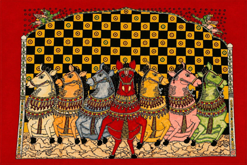 Seven Horses in Kalamkari by Kanukurthi Guna Sekhar Sai Thumbnail
