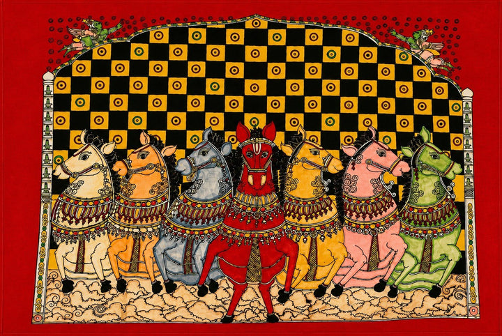 Seven Horses in Kalamkari by Kanukurthi Guna Sekhar Sai Thumbnail