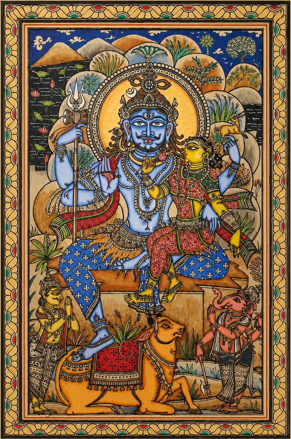 Shiva and Parvati in Pattachitra by Pravat Maharana Thumbnail