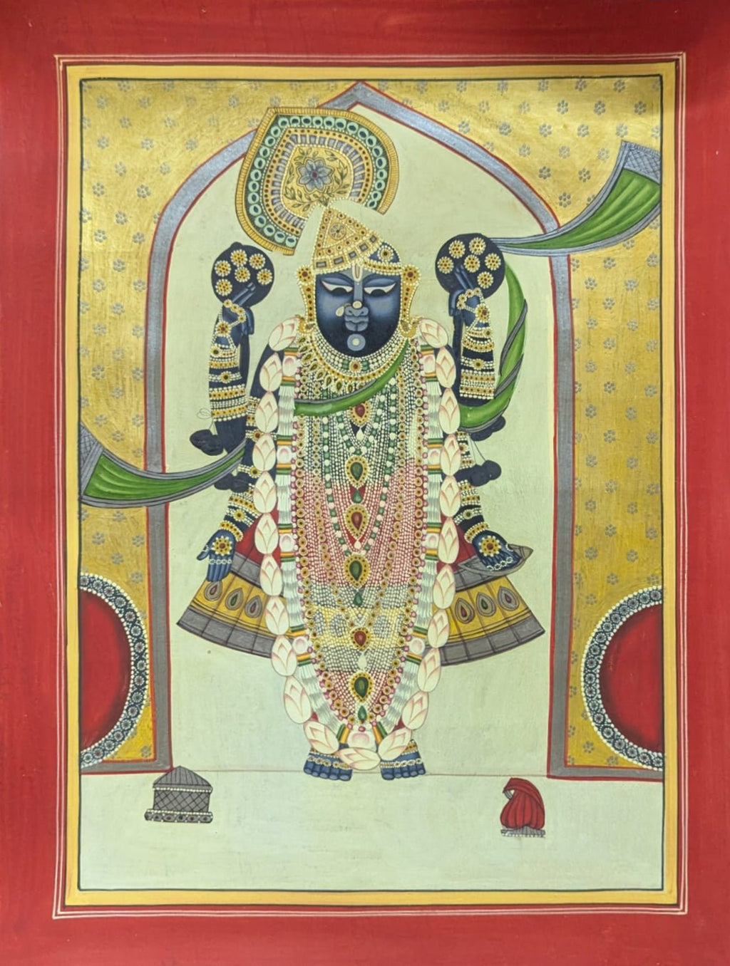 Shrinathji in a Sacred Pavilion in Pichwai by Suresh Kumar Kumawat Thumbnail