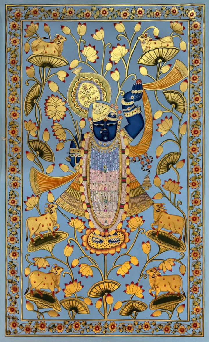 Shrinathji in Golden Bloom in Pichwai by Naveen Soni Thumbnail