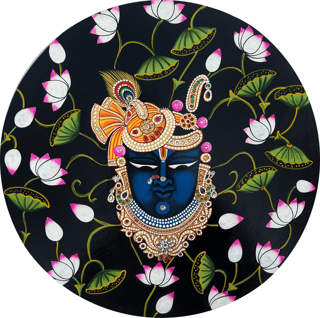Shrinathji with Lotus Motifs in Pichwai painting by Naveen Soni Thumbnail
