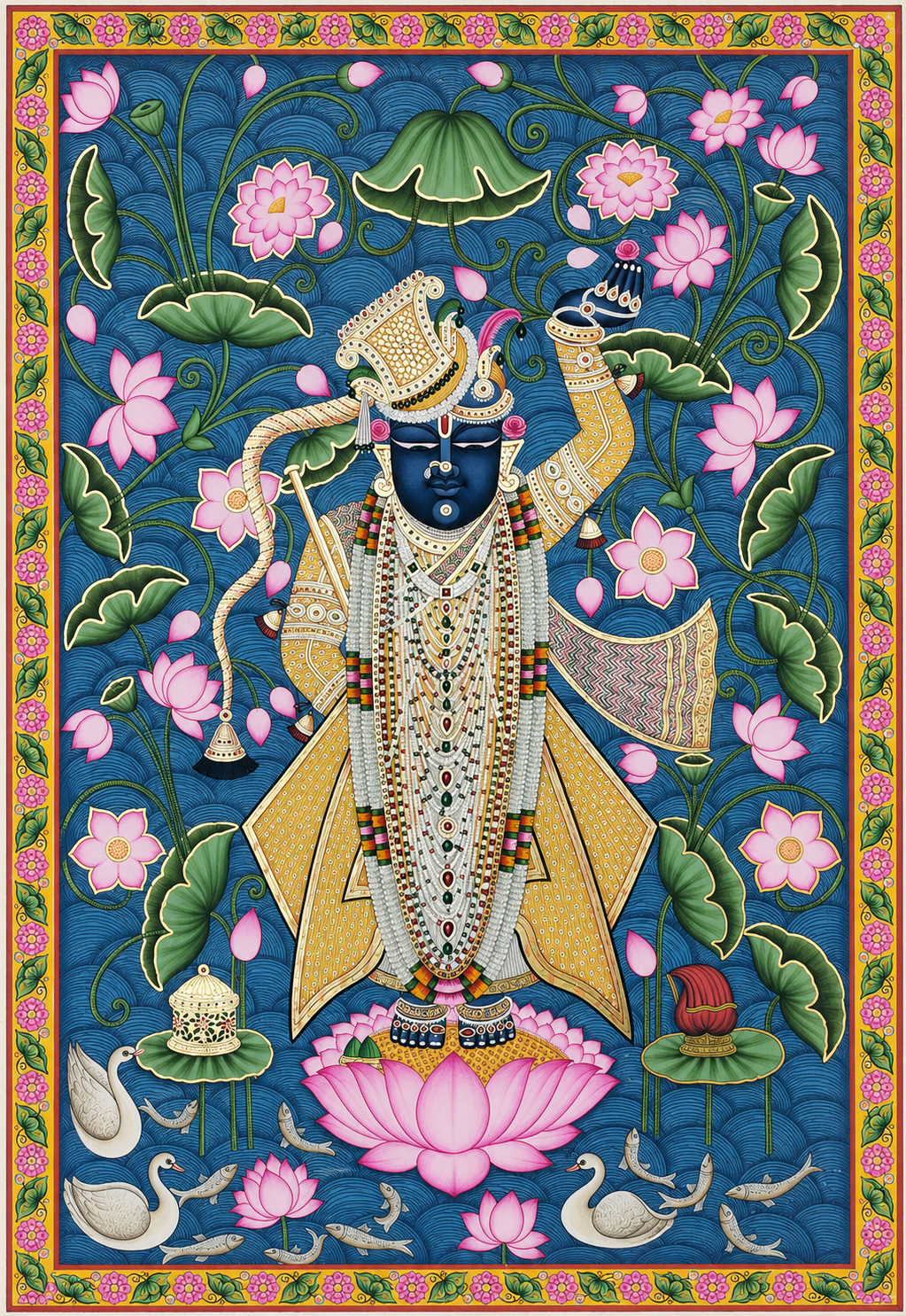 Shrinathji with Sehra Shringar in Kamal Kunj in Pichwai by Kailash Sahu Thumbnail