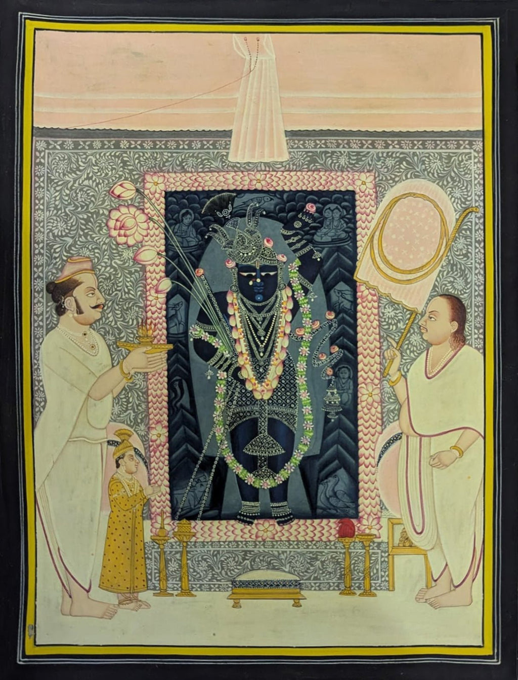 Srinathji with Attendants in Seva in Pichwai by Suresh Kumar Kumawat Thumbnail