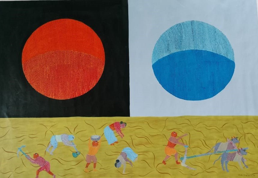 Sun and Moon in Gond by Gareeba Singh Tekam Thumbnail