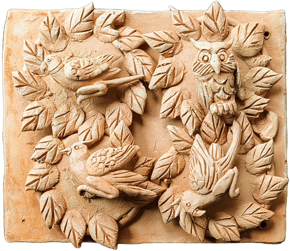 The Abode of Flight: Nesting Birds amidst Trees in Terracotta by Dolon Kundu Thumbnail