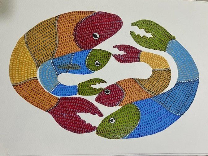 The Aqua Swimmers in Gond by Gareeba Singh Tekam Thumbnail