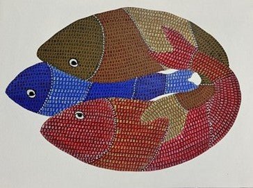 The Aquatic Trio in Gond by Gareeba Singh Tekam Thumbnail