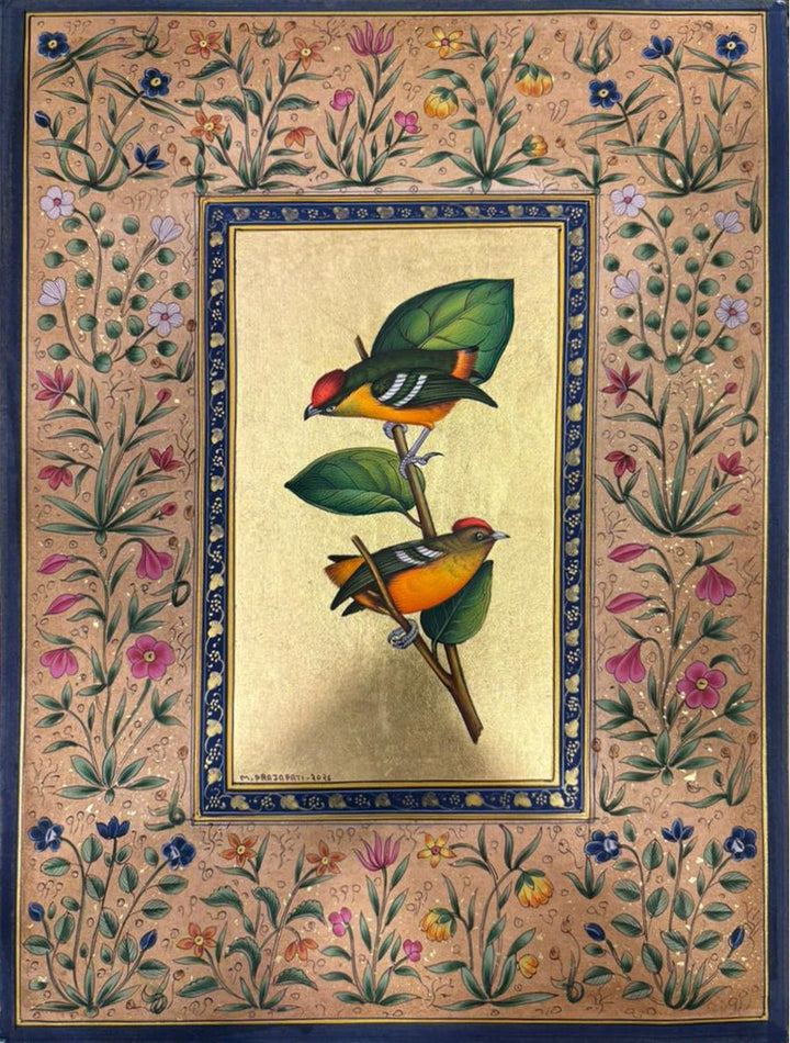 The Band-tailed Manakin: A Courtship Study in Mughal Miniature by Mohan Prajapati Thumbnail