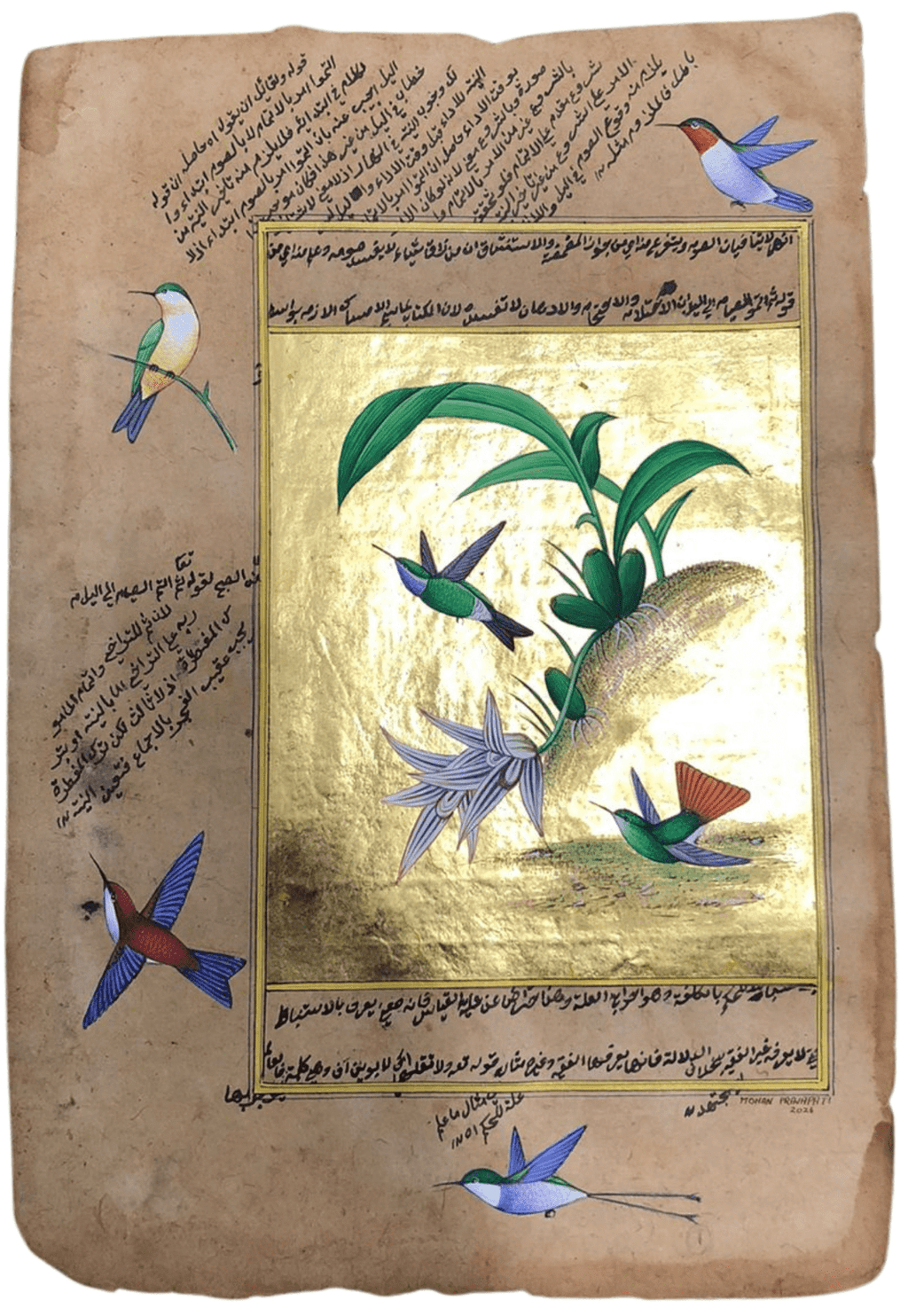 The Blue-Pocketed Orchid and Kingfisher in Mughal Miniature by Mohan Prajapati Thumbnail