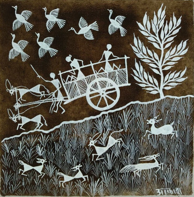The Bullock Cart in Warli by Dilip Bahotha Thumbnail