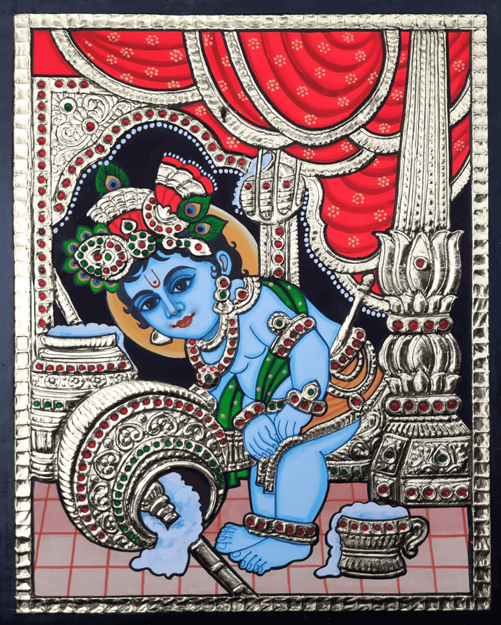 The Butter Thief: Balakrishna in Tanjore Painting by Sanjay Tandekar Thumbnail