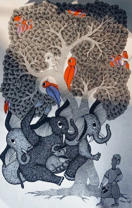 The Canopy of Connection in Gond by Dhneshwar Dhurwey Thumbnail
