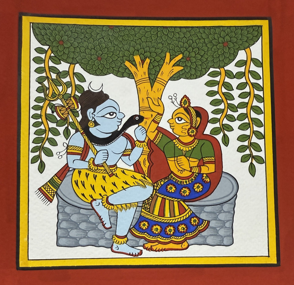 The Celestial Couple: Lord Shiva and Goddess Parvati Under The Sacred Tree in Phad by Kalyan Joshi Thumbnail