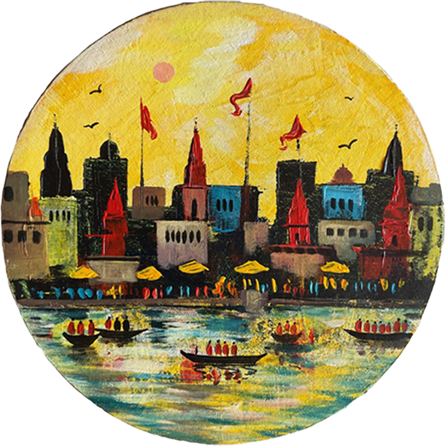 The Celestial Scenery: Varanasi Ghat in Acrylic by Ashish Kumar Mishra Thumbnail