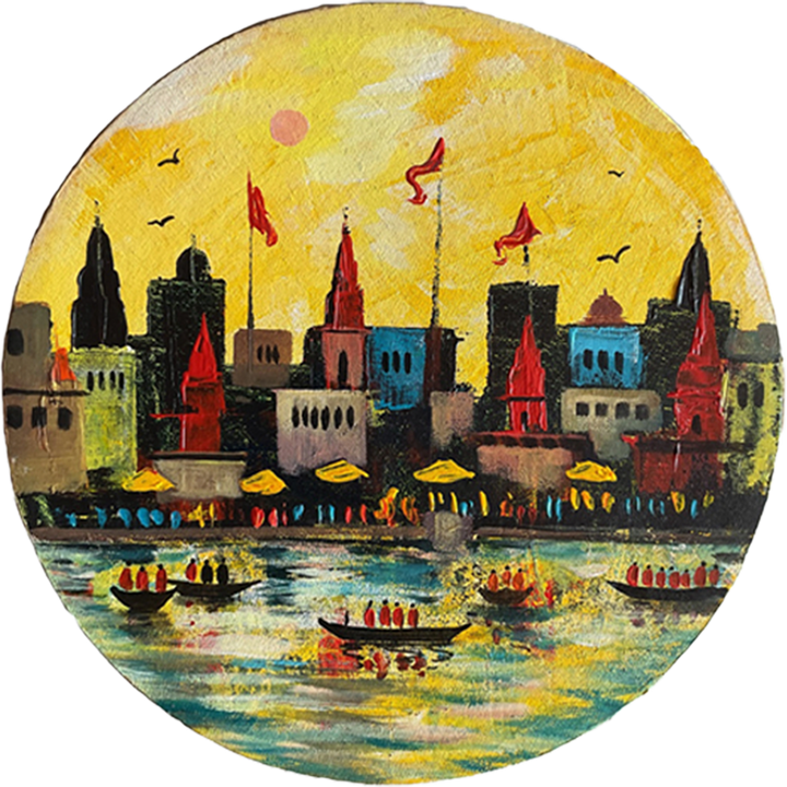 The Celestial Scenery: Varanasi Ghat in Acrylic by Ashish Kumar Mishra Thumbnail