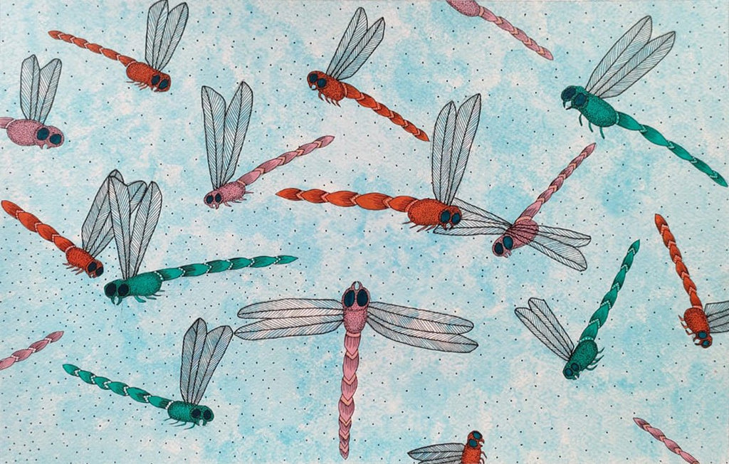 The Colourful Swarm of Dragonflies in Gond by Sandeep Dhurve Thumbnail