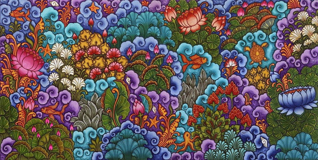 The Cosmic Sea: Divine Lotus Blossoms in Kerala Mural by Adarsh Thumbnail