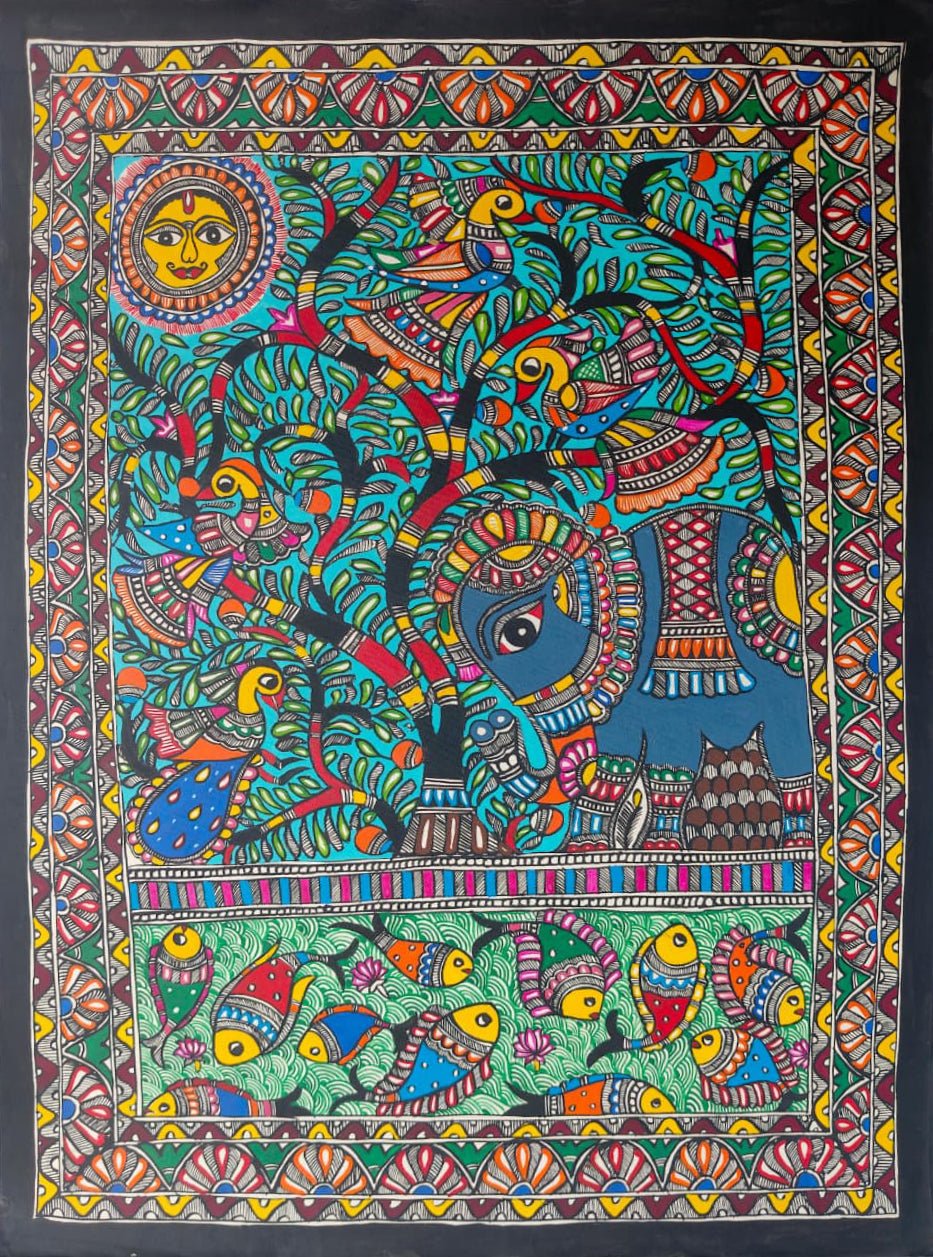 The Cosmic Tree: Harmony of Sun, Earth and Water in Madhubani by Ambika Devi Thumbnail