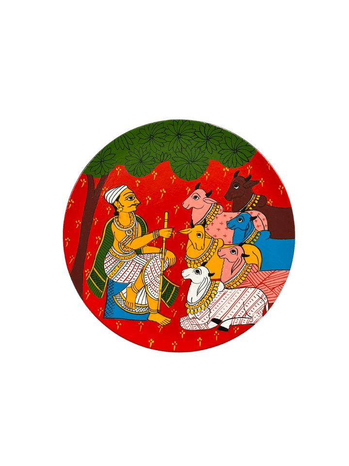 The Cowherd and his Cattle in Cheriyal Scroll Wall Plate by Dhanalakota Rakesh Thumbnail