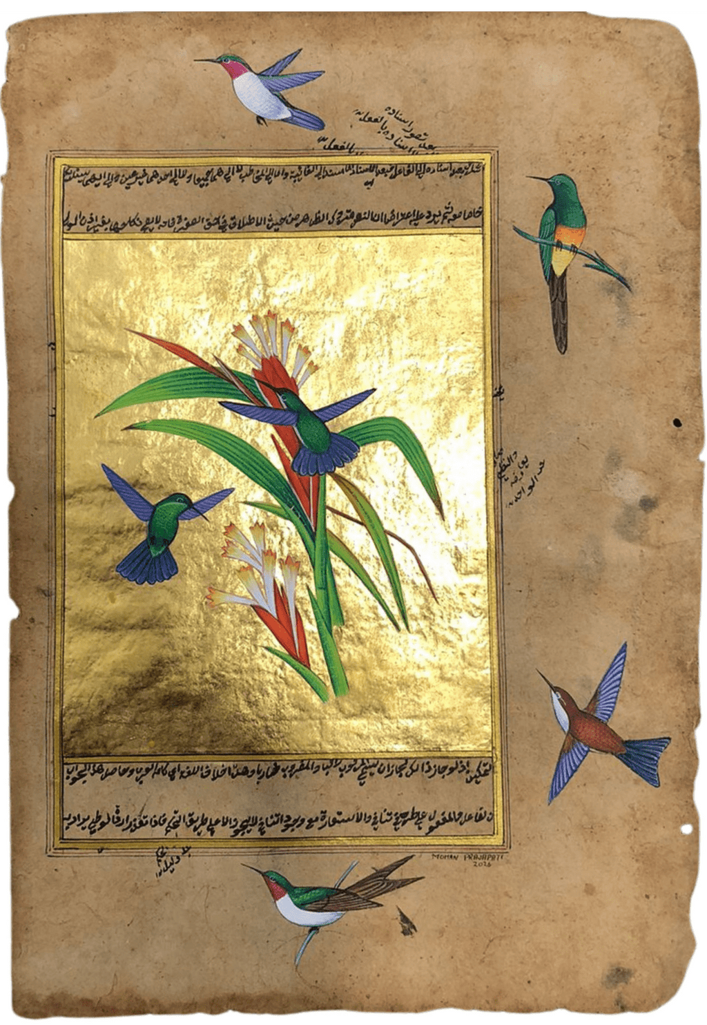 The Crimson Trumpet Creeper in Mughal Miniature by Mohan Prajapati Thumbnail
