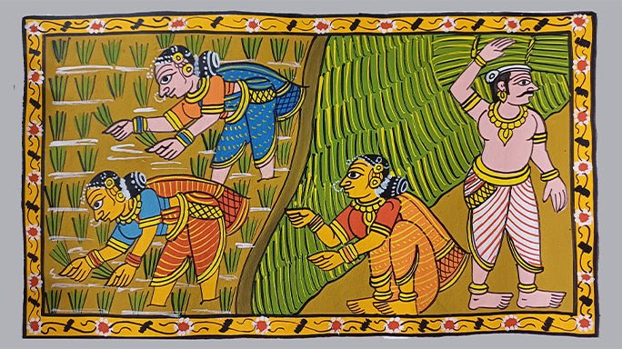 The Daily Village: An Agricultural Harvest Scene In Cheriyal Scroll by Sai Kiran Thumbnail