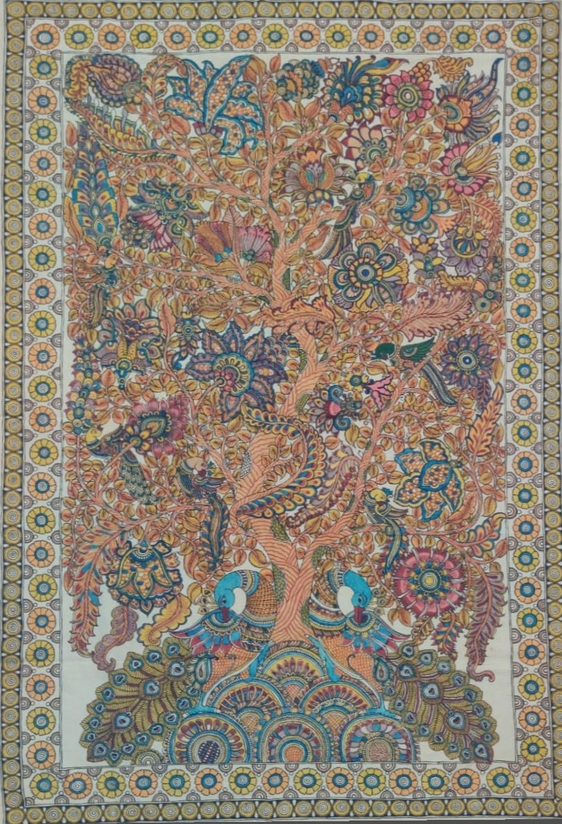 The Dance of Nature: Tree of life with Peacocks and Parrots in Kalamkari by Harinath N Thumbnail