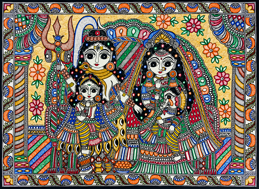 The Divine Family in Madhubani by Pratima Bharti Thumbnail