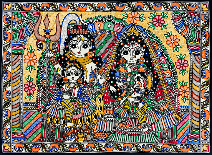 The Divine Family in Madhubani by Pratima Bharti Thumbnail