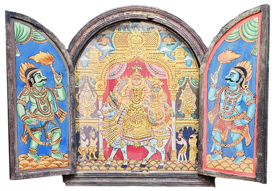 The Divine Family: Lord Shiva's Blessings ,  Antique Tanjore Thumbnail