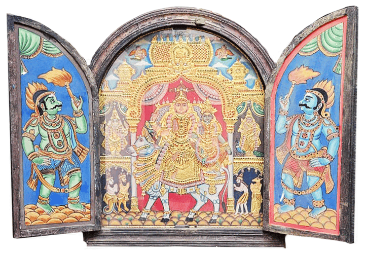 The Divine Family: Lord Shiva's Blessings ,  Antique Tanjore Thumbnail