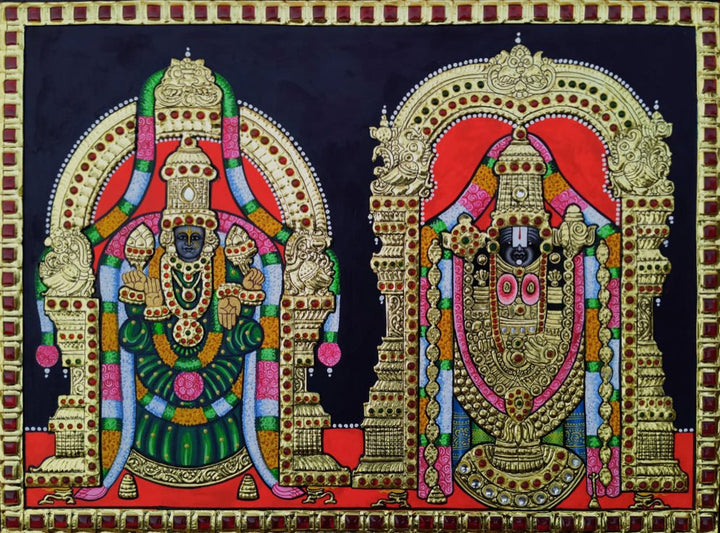 The Divine Pair: Lord Venkateswara and Goddess Padmavati in Tanjore Art by Sanjay Tandekar Thumbnail