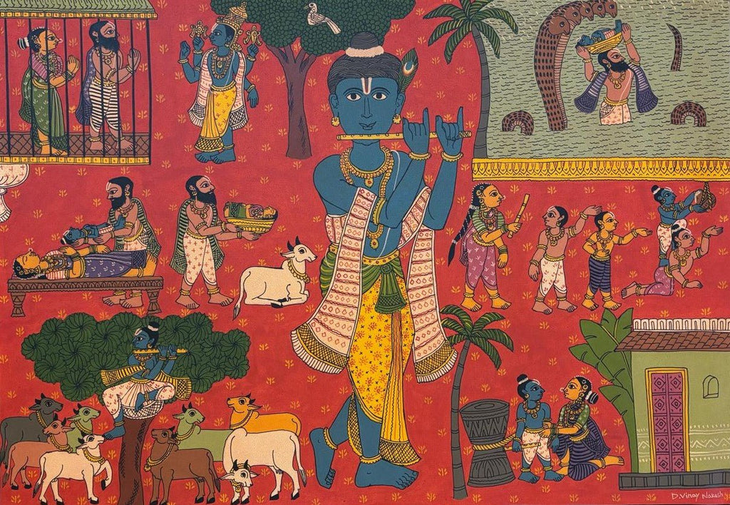The Divine Pastimes: Krishna Leela in Cheriyal Art by D. Vinay Kumar Thumbnail