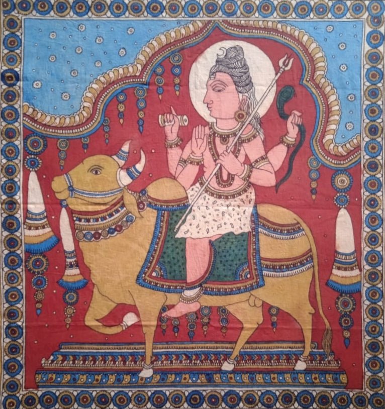 The Divine Ride: Shiva with Nandi in Kalamkari by Siva Reddy Thumbnail