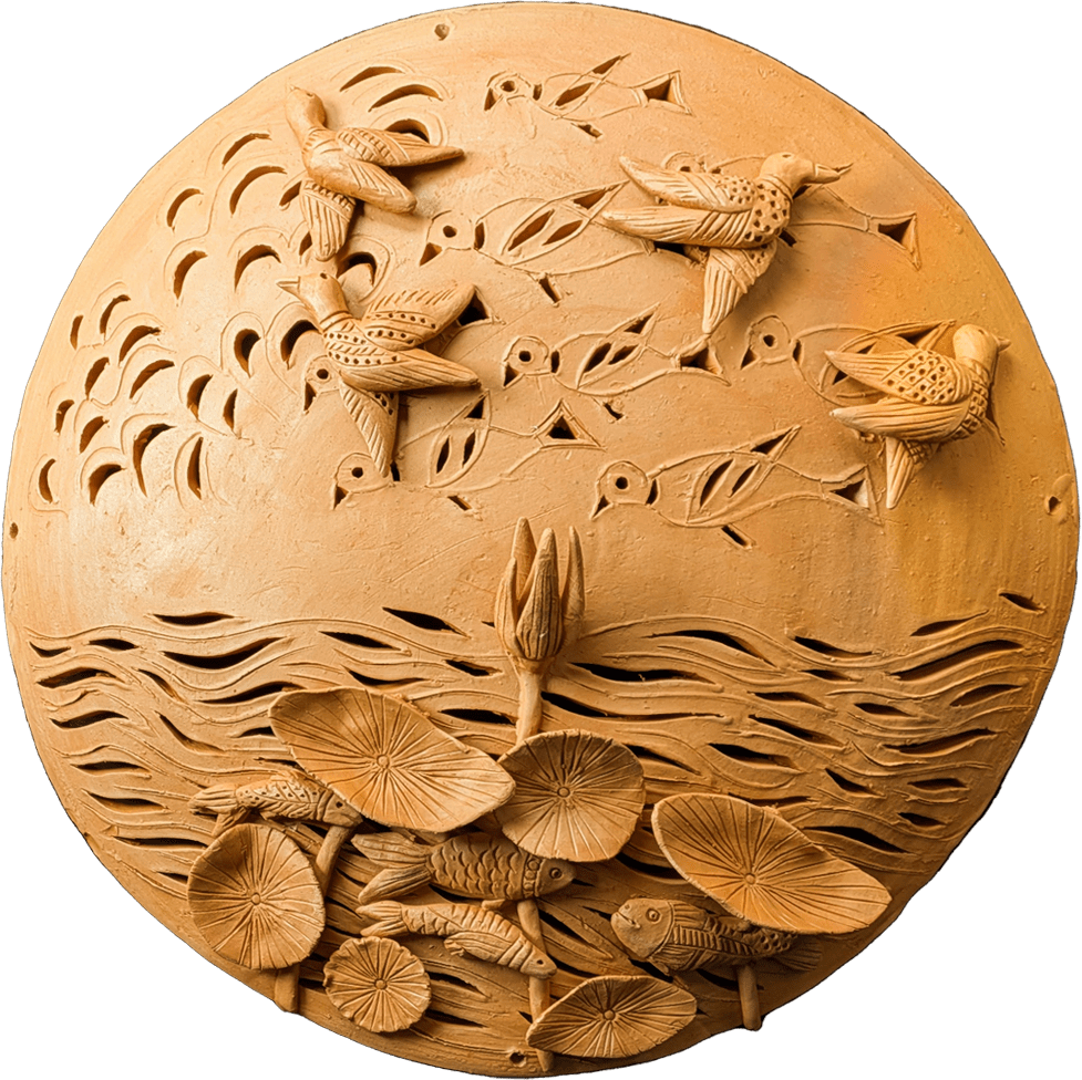 The Earthy Pond: Ripples, Leaves and Wings in Teracotta by Dolon Kundu Thumbnail