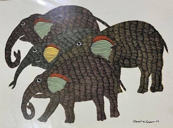 The Elephant Herd in Gond by Gareeba Singh Tekam Thumbnail