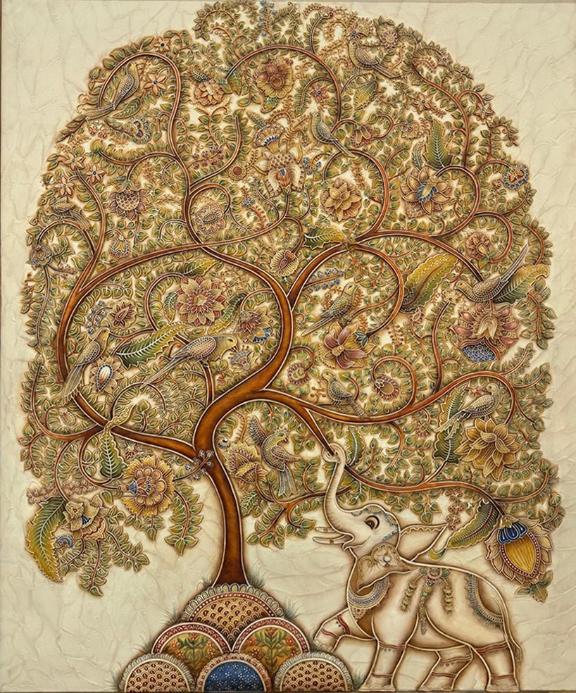The Enchanting Retreat: Tree of Life in Stone Dust painting by Amita Sachdeva Thumbnail