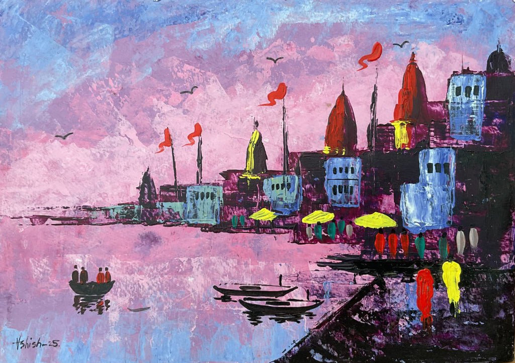The Eternal Devotion: Banaras Ghat in Acrylic by Ashish Kumar Mishra Thumbnail