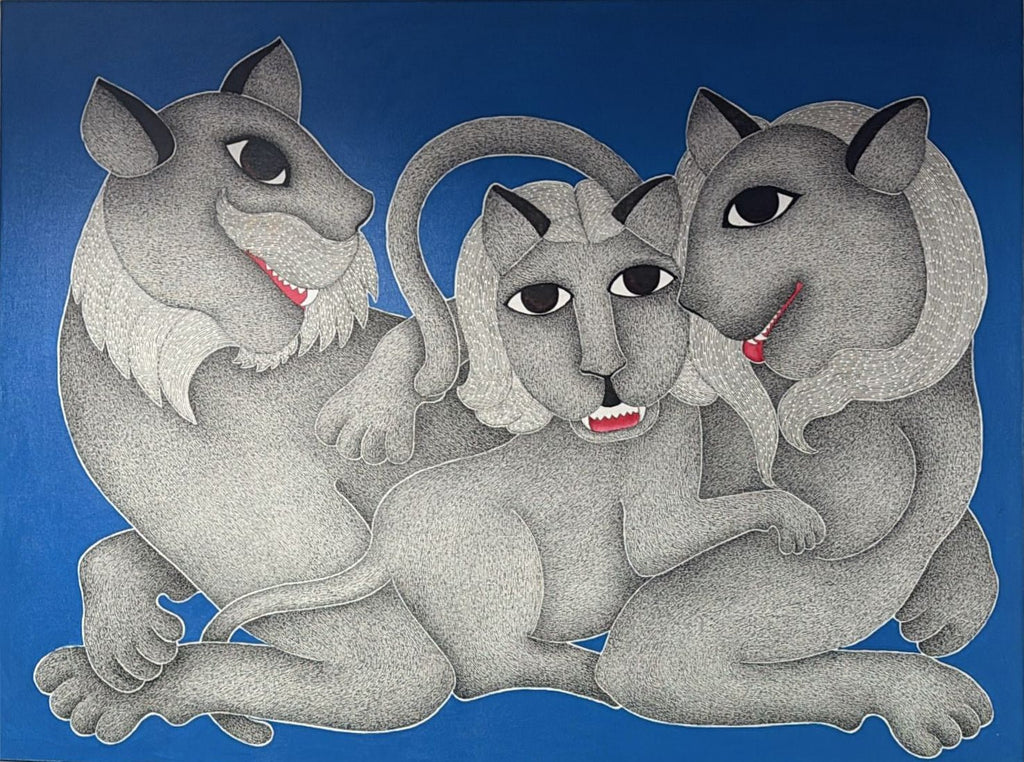 The Family Pride: Lion Trio in Gond by Venkat Shyam Thumbnail
